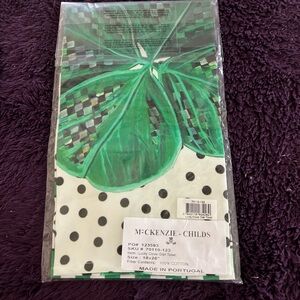 McKenzie-Childs Lucky Clover Dish Towel in Green & Black Polka Dot NWT